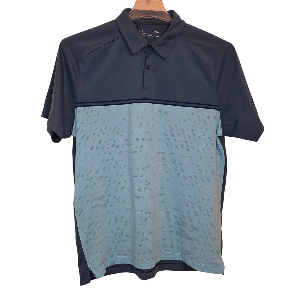 Under Armour Men's Large Loose Heatgear Golf Polo Shirt Blue TealShort Sleeve